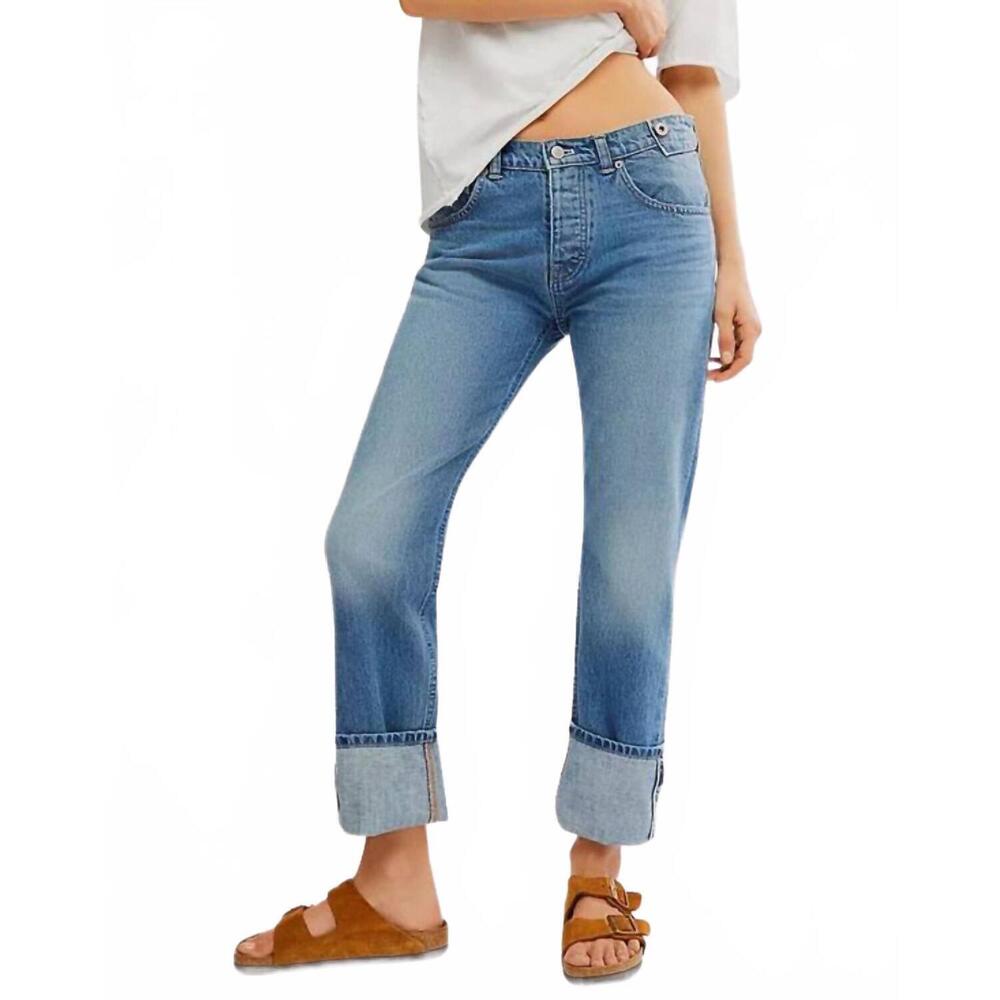 NEW FREE PEOPLE slim shade selvedge cuff jeans in true blue